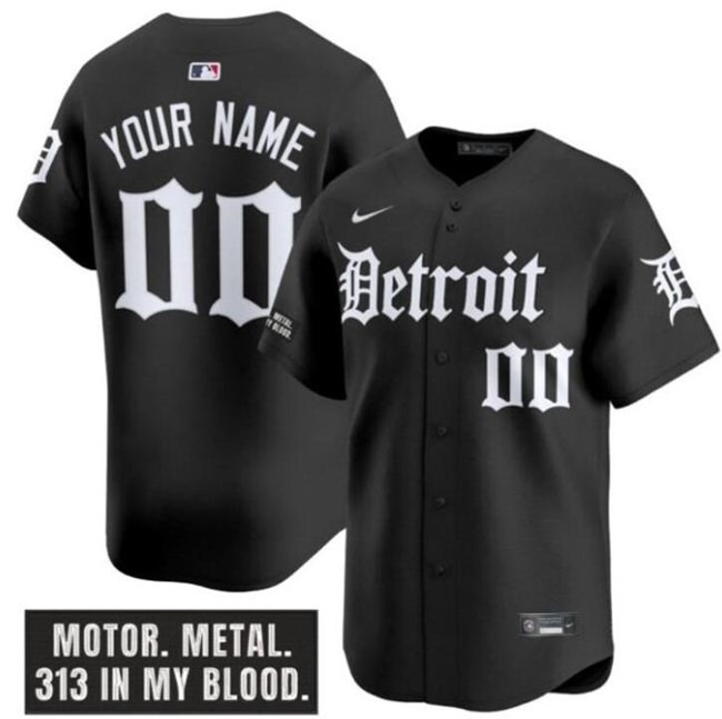 Men's Detroit Tigers ACTIVE PLAYER Custom Black 'Motor Gothic Edition' Vapor Premier Limited Stitched Baseball Jersey Men's Detroit Tigers ACTIVE PLAYER Custom Black 'Motor Gothic Edition' Vapor Premier Limited Stitched Baseball Jersey